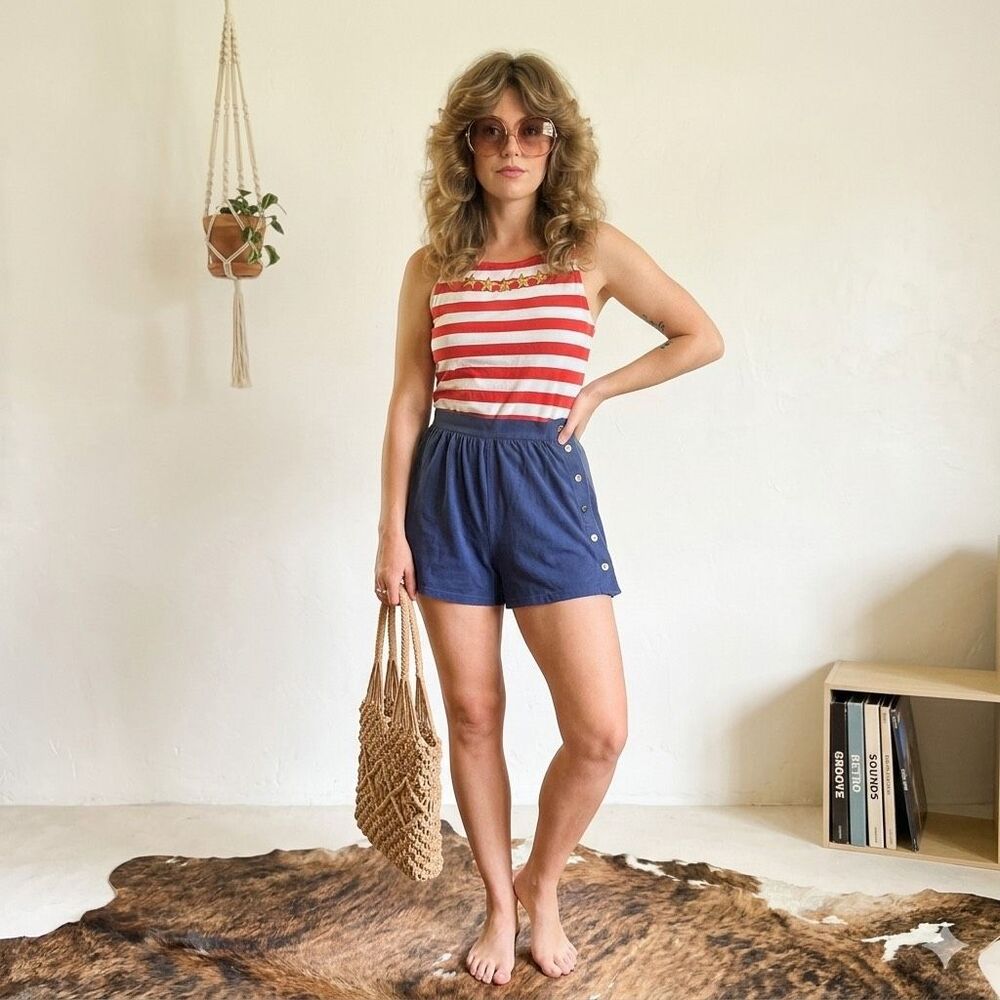 VTG Retro 90’s Stars And Stripes One Piece Patriotic Embroidered Summer Romper